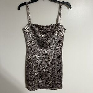 Urban Outfitters UO Cole Swirl Sateen‎ Mini Dress Size Medium Brown & Tan